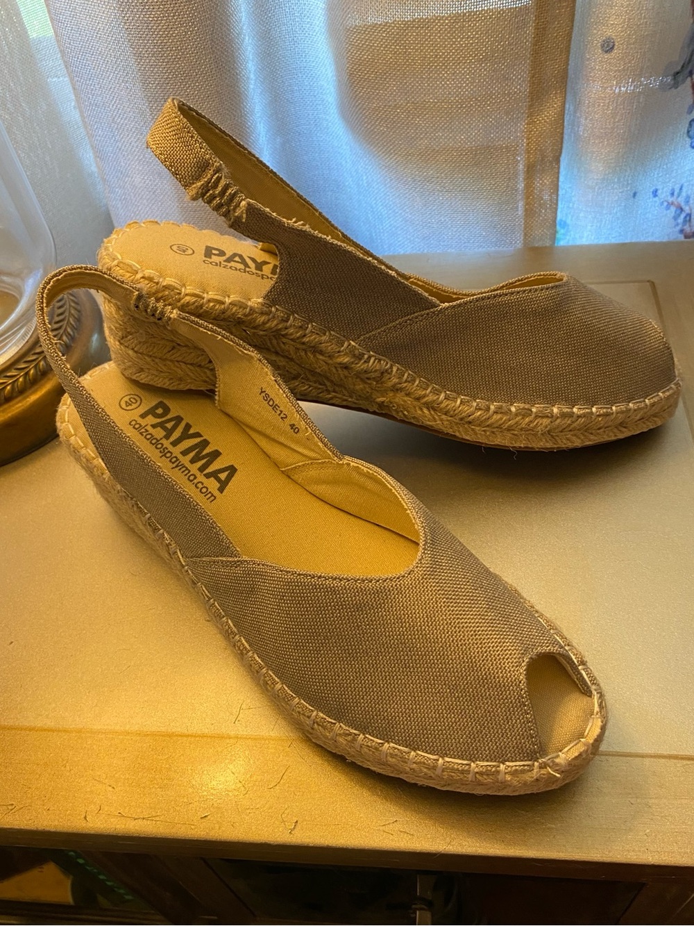 Payma Women's Taupe Canvas Espadrille Slingback Wedge Size 40